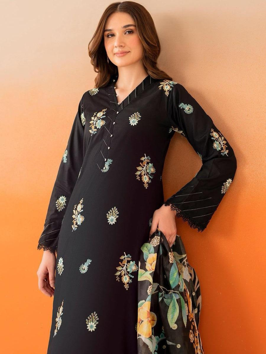 Salenmore | Panache Apparel Premium Lilen Embroidered 3 Piece Pakistani Suit – Black | Silk Dupatta | Ready to Wear UK – Pakistani women's wear | Traditional Dress |