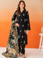 Salenmore | Panache Apparel Premium Lilen Embroidered 3 Piece Pakistani Suit – Black | Silk Dupatta | Ready to Wear UK – Pakistani women's wear | Traditional Dress |