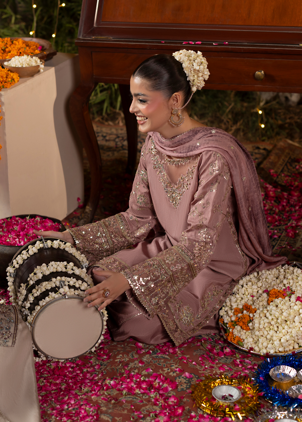 Embroidered 3 piece Mauve Embellished Ensemble