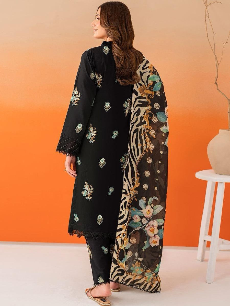 Salenmore | Panache Apparel Premium Lilen Embroidered 3 Piece Pakistani Suit – Black | Silk Dupatta | Ready to Wear UK – Pakistani women's wear | Traditional Dress |