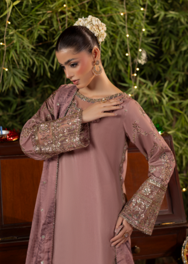 Embroidered 3 piece Mauve Embellished Ensemble