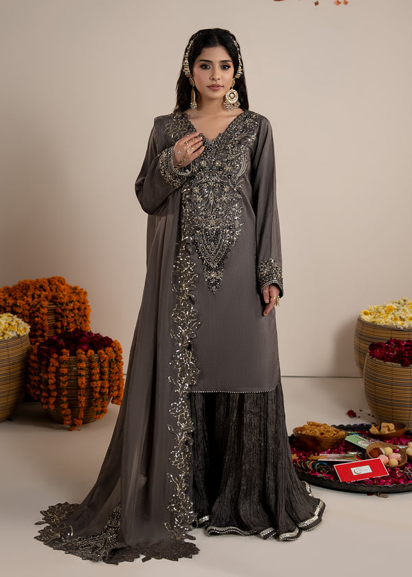 Luxury Silk 3PC Ready to Wear Sharara Set with Organza Dupatta – Festive Elegance