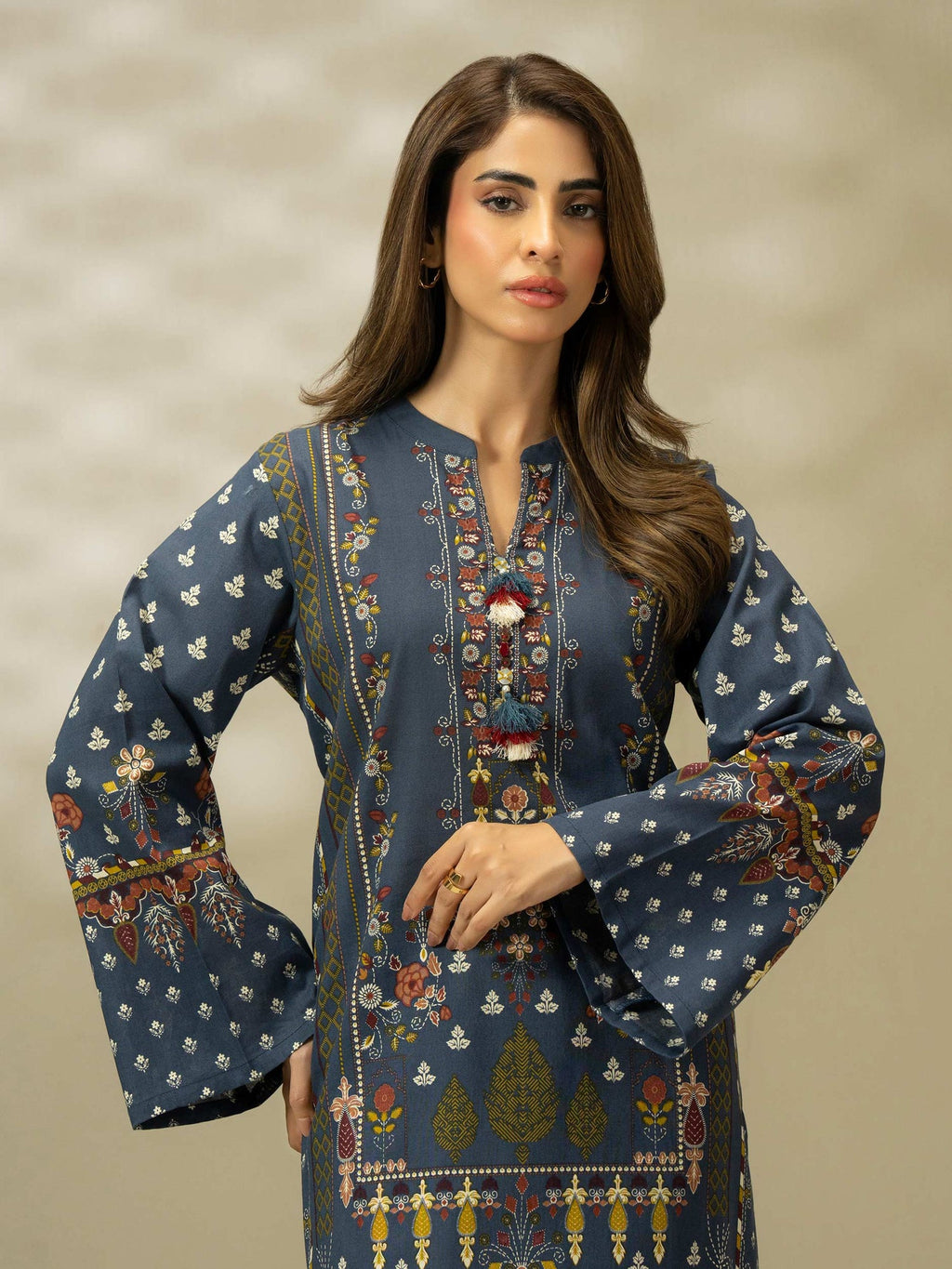 Salenmore | Limelight 2 Piece Printed Slub Khaddar Suit – Navy | Winter Pret Collection | Pakistani Clothing UK – Pakistani women's wear | Salwar Kameez |