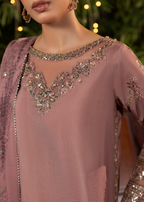Embroidered 3 piece Mauve Embellished Ensemble
