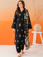 Salenmore | Panache Apparel Premium Lilen Embroidered 3 Piece Pakistani Suit – Black | Silk Dupatta | Ready to Wear UK – Pakistani women's wear | Traditional Dress |
