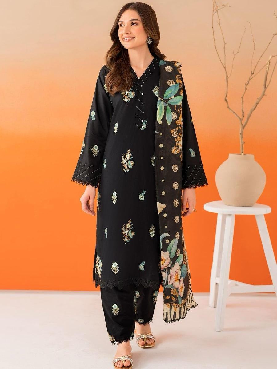 Salenmore | Panache Apparel Premium Lilen Embroidered 3 Piece Pakistani Suit – Black | Silk Dupatta | Ready to Wear UK – Pakistani women's wear | Traditional Dress |
