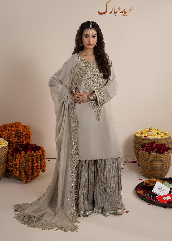 Luxury Silk 3PC Ready to Wear Sharara Set with Organza Dupatta – Festive Elegance