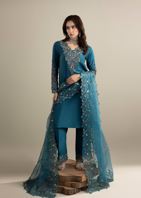 G31Eid Collection – Premium Raw Silk 3PC Shalwar Kameez with Organza Dupatta | Embroidered Festive Women’s Suit