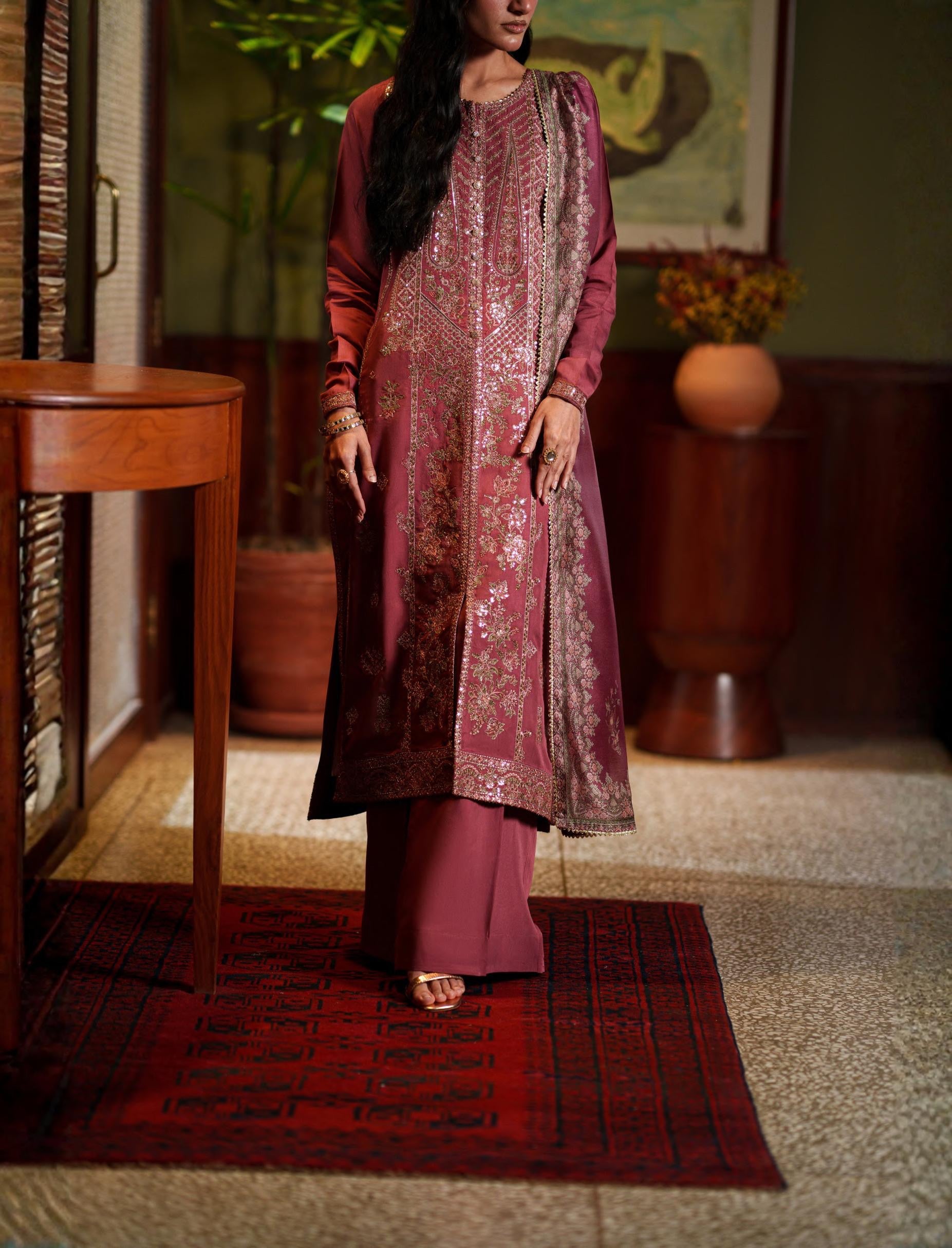 Casual Lite Luxury Festive Drop Elara Premium Silk Viscose 3 Piece Printed Dupatta Embroidered with Sequin Work and Lace for Modern Elegance