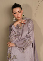 Lavender Embroidered Raw Silk Short Kurta with Farshi Shalwar & Silk Dupatta