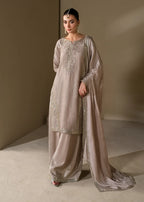 Embroidered Shirt with Two-Toned Sharara & Medium Silk Dupatta – Heavy Embroidery & Embellished 3-Piece Ensemble