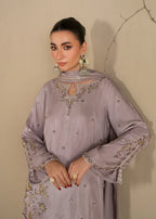 Lavender Embroidered Raw Silk Short Kurta with Farshi Shalwar & Silk Dupatta