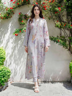 Limelight Lilac Printed Silk 2-Piece Suit with Embroidered Neckline