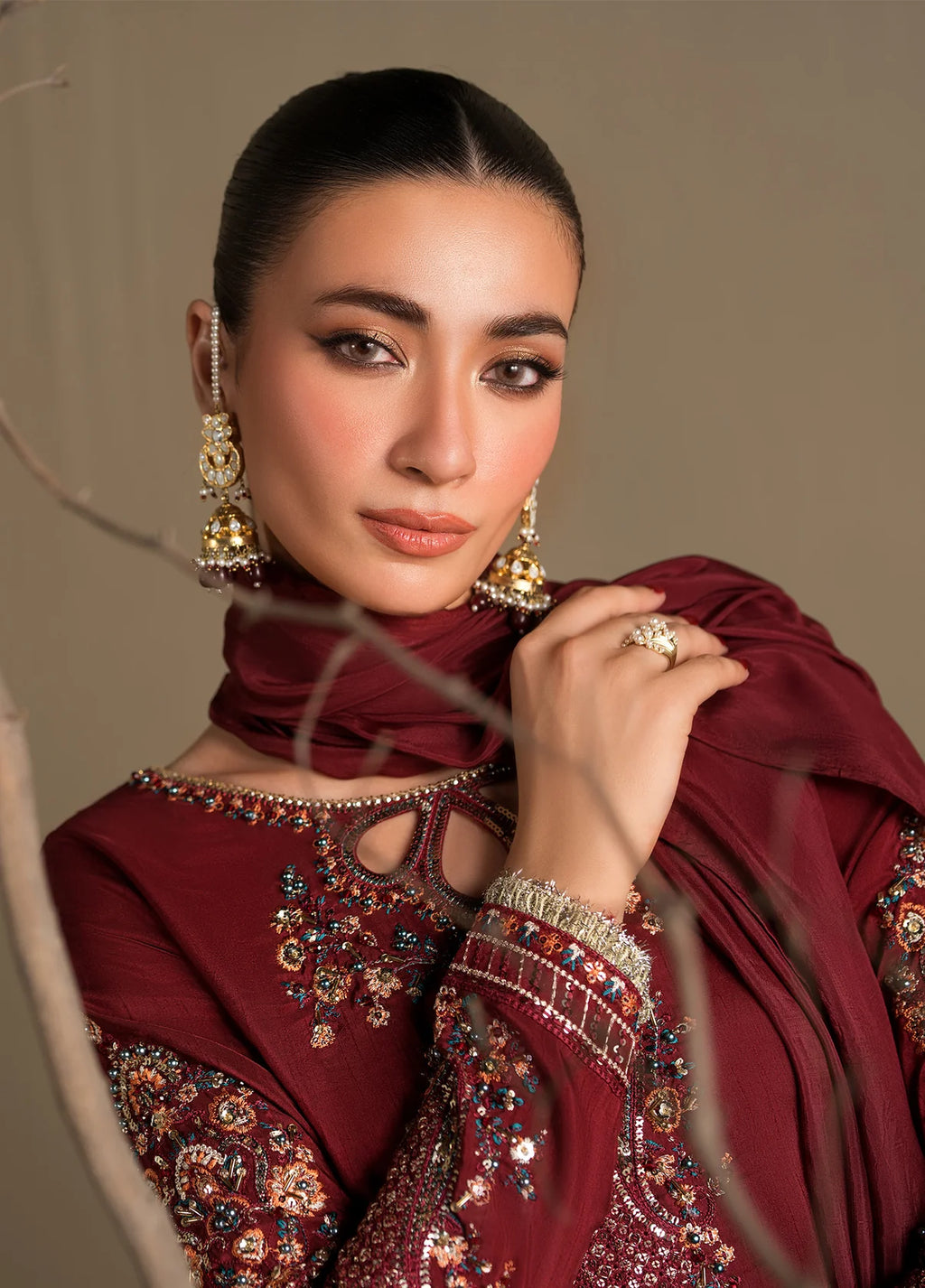 Embroidered Shirt with Two-Toned Sharara & Medium Silk Dupatta – Heavy Embroidery & Embellished 3-Piece Ensemble