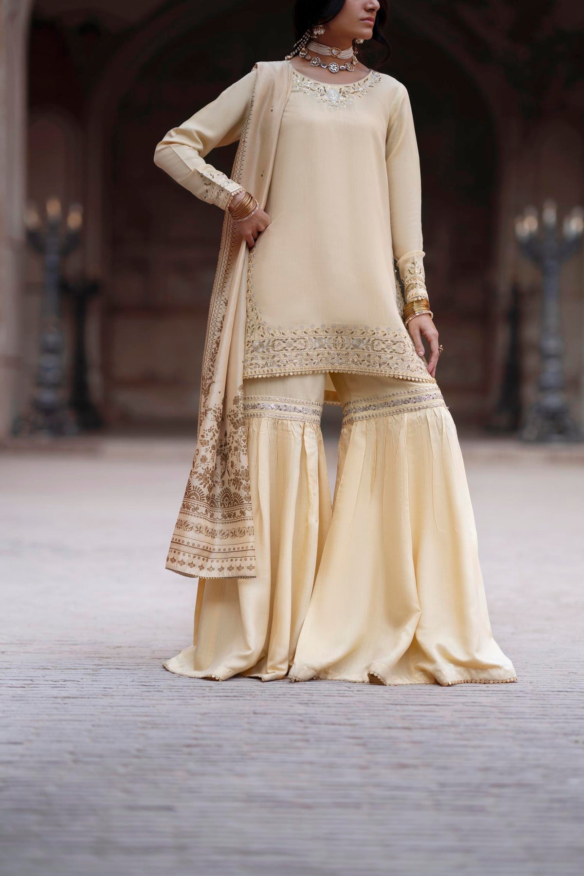 Casual Lite Luxury Festive Drop EALA Premium Silk Viscose 3 Piece Printed Dupatta Embroidered with Sequin Work and Lace for Modern Elegance