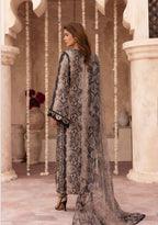 Simrans Maria B Kaftan Style Inspired Viscose Silk 3-Piece Suit – Beige & Black Printed Outfit with Embroidered Neckline
