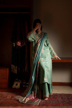 Casual Lite Luxury Festive Drop EALA Premium Silk Viscose 3 Piece Printed Dupatta Embroidered with Sequin Work and Lace for Modern Elegance