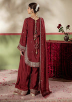 Maroon Raw Silk Embroidered Farshi Shalwar 3-Piece Suit