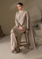 Embroidered Shirt with Two-Toned Sharara & Medium Silk Dupatta – Heavy Embroidery & Embellished 3-Piece Ensemble