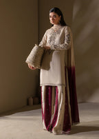 Embroidered Shirt with Two-Toned Sharara & Medium Silk Dupatta – Heavy Embroidery & Embellished 3-Piece Ensemble