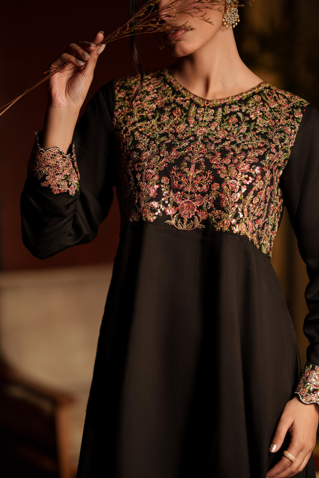 Casual Lite Luxury Festive Drop EALA Premium Silk Viscose 3 Piece Printed Dupatta Embroidered with Sequin Work and Lace for Modern Elegance