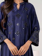 Limelight 2 Piece Set Sky Blue Silk Shirt with Flowy Collared V-neck & Wide-leg Trousers with Elastic Waistband Womenswear - Printed