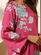 Limelight Pink Floral Printed Silk Embroidered 2-Piece Suit