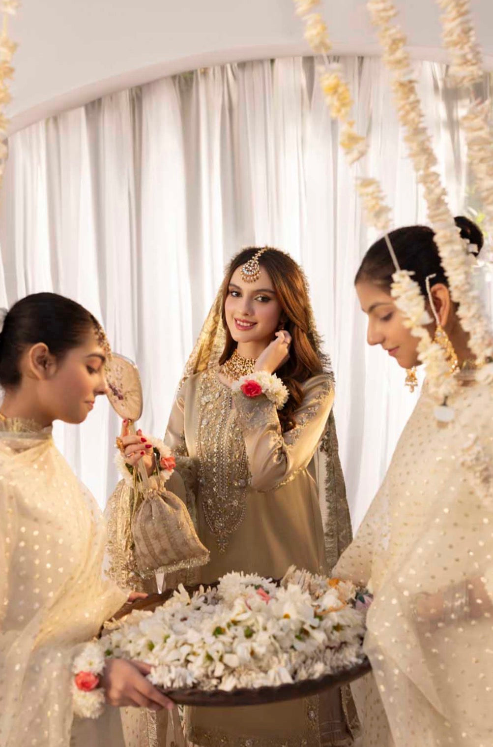 Mesouri Sequin & Resham Embroidered Gharara Gold Luxury Ensemble