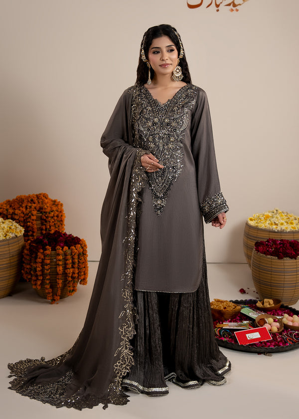 Luxury Silk 3PC Ready to Wear Sharara Set with Organza Dupatta – Festive Elegance
