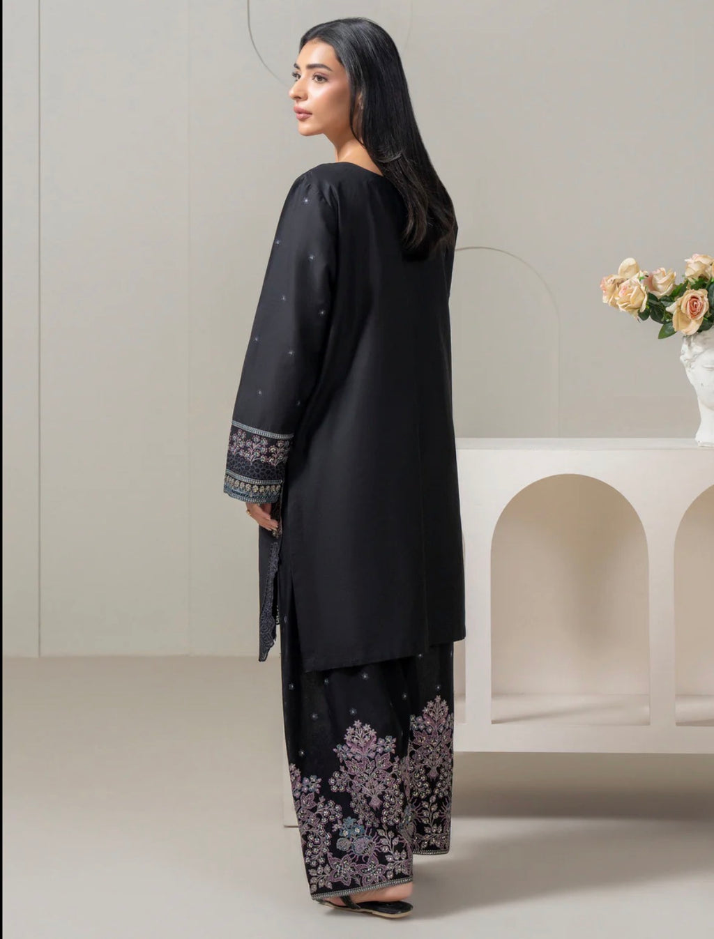 Limelight Black Slub Lawn 2 Piece Suit – Embroidered Shirt & Shalwar Set