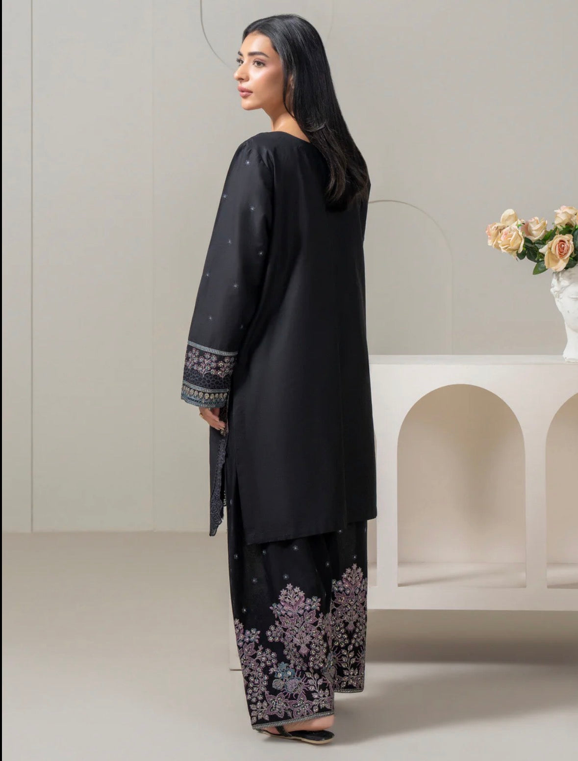Limelight Black Slub Lawn 2 Piece Suit – Embroidered Shirt & Shalwar Set