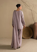 Lavender Embroidered Raw Silk Short Kurta with Farshi Shalwar & Silk Dupatta