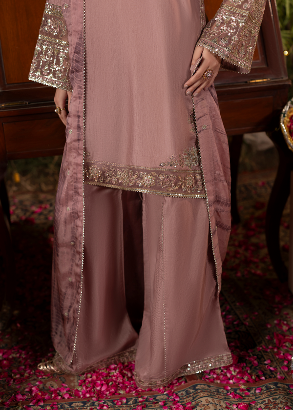 Embroidered 3 piece Mauve Embellished Ensemble