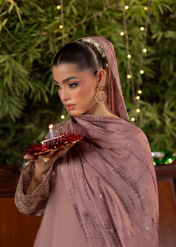 Embroidered 3 piece Mauve Embellished Ensemble