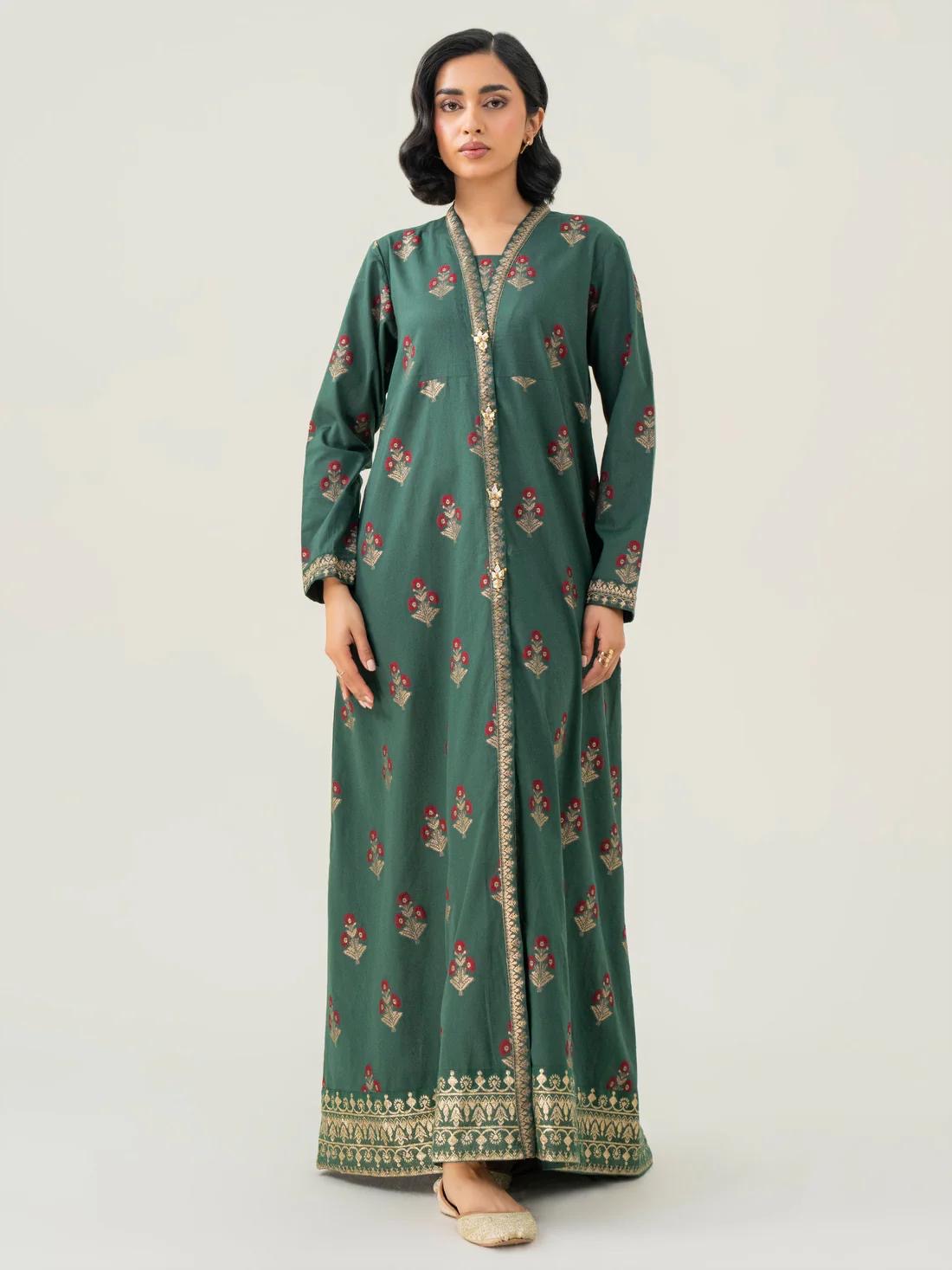 Limelight 1 Piece Green Jacquard Pishwas with Gotta Detailing