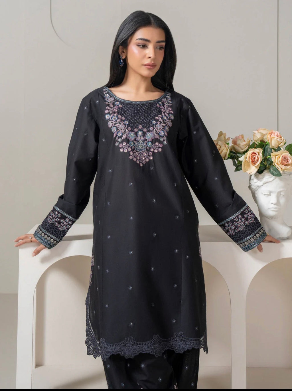 Limelight Black Slub Lawn 2 Piece Suit – Embroidered Shirt & Shalwar Set
