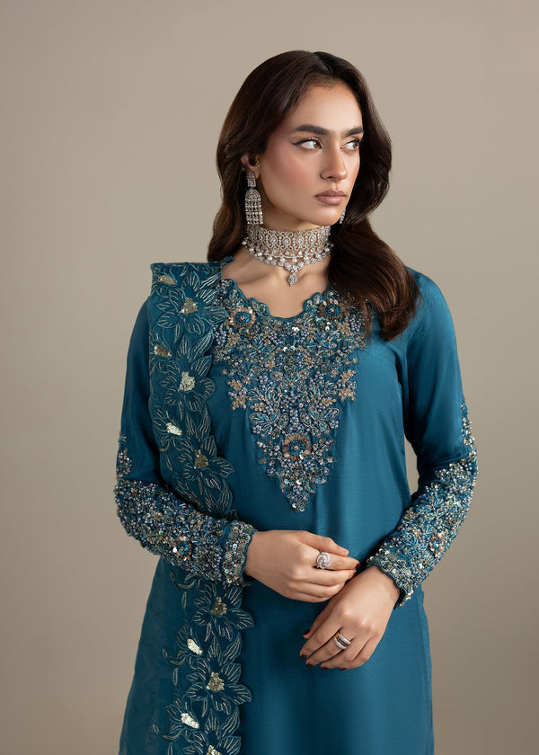 G31Eid Collection – Premium Raw Silk 3PC Shalwar Kameez with Organza Dupatta | Embroidered Festive Women’s Suit