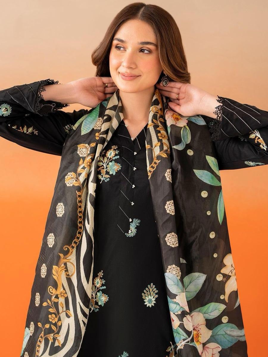 Salenmore | Panache Apparel Premium Lilen Embroidered 3 Piece Pakistani Suit – Black | Silk Dupatta | Ready to Wear UK – Pakistani women's wear | Traditional Dress |