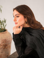 Salenmore | Panache Apparel Black Chambray Kattan Embroidered dupatta 3‑Piece Suit spring summer – Pakistani women's wear | Traditional Dress |