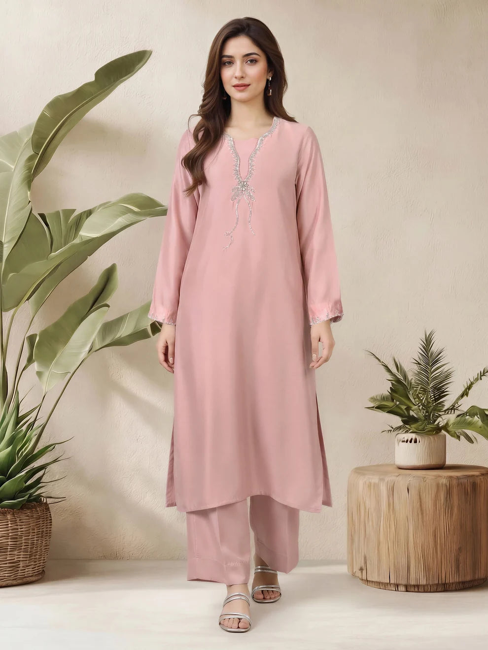 Limelight 2 Piece Silk Suit- Embellished (Pret)