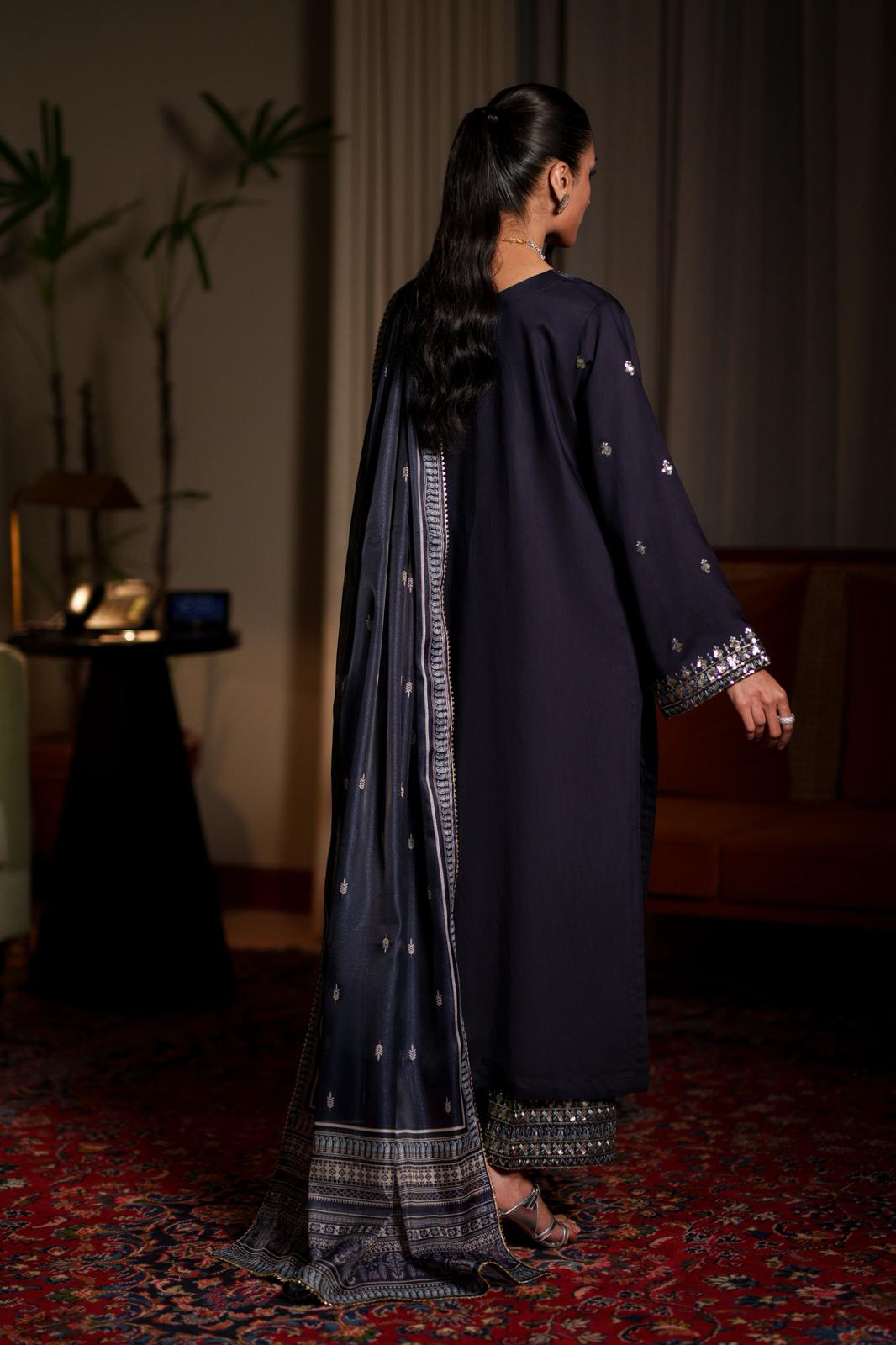Casual Lite Luxury Festive Drop EALA Premium Silk Viscose 3 Piece Printed Dupatta Embroidered with Sequin Work and Lace for Modern Elegance