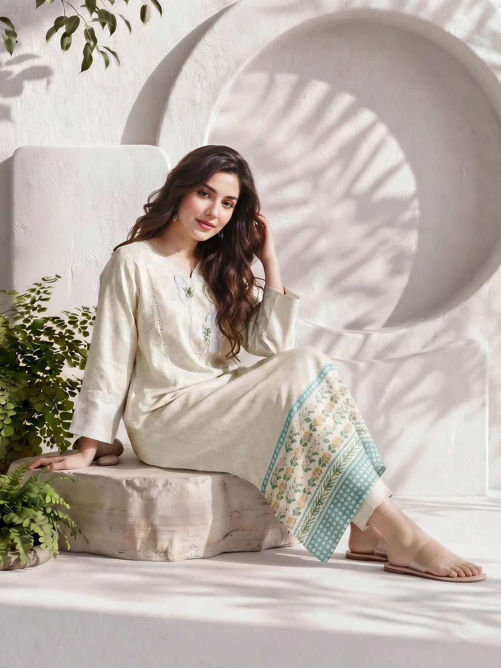 Limelight 2 Piece Kaftan Silk Suit- Embellished (Pret)