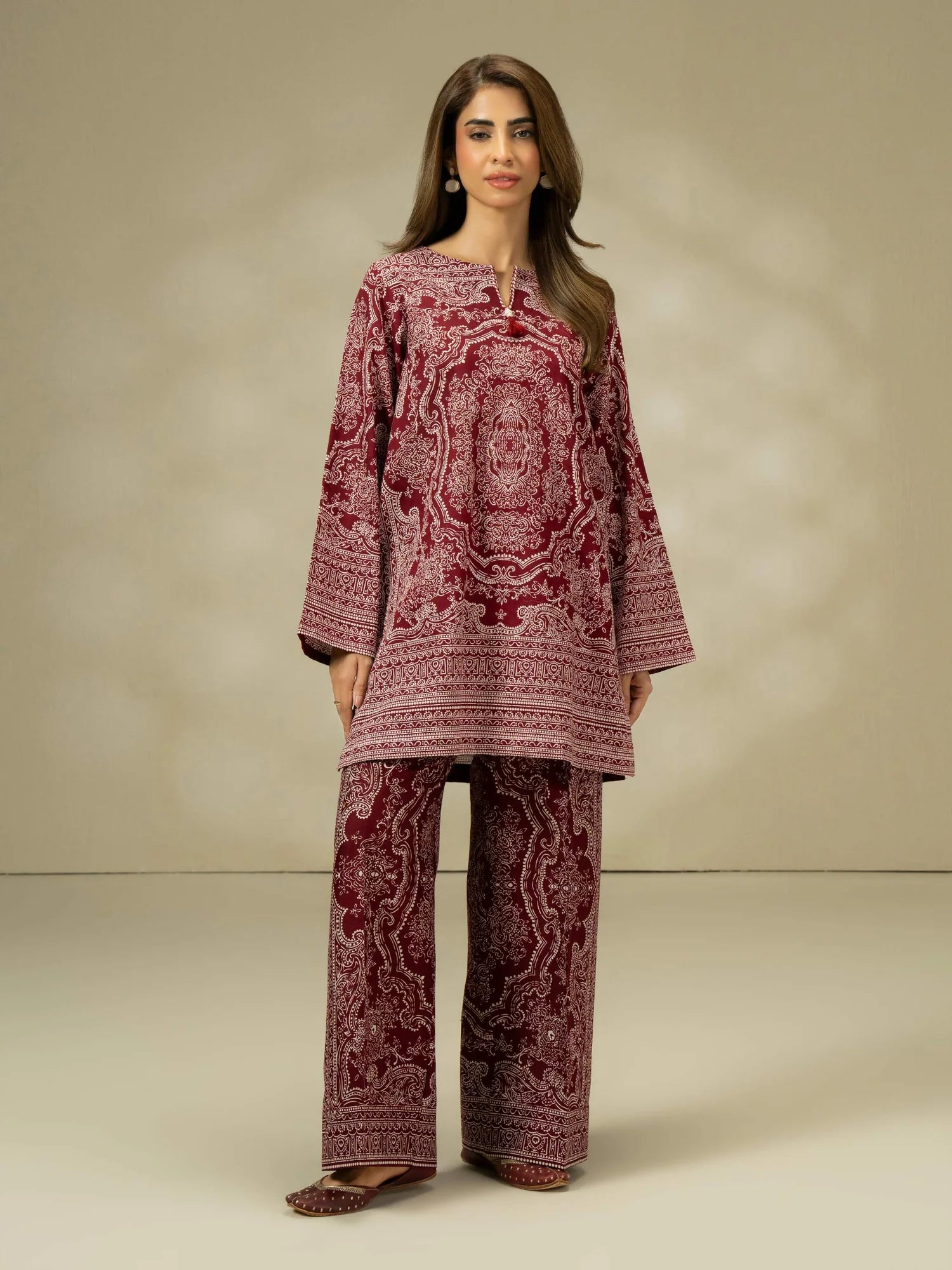 Limelight 2 piece Slub Khaddar Shirt and wide leg trousers Pakistani