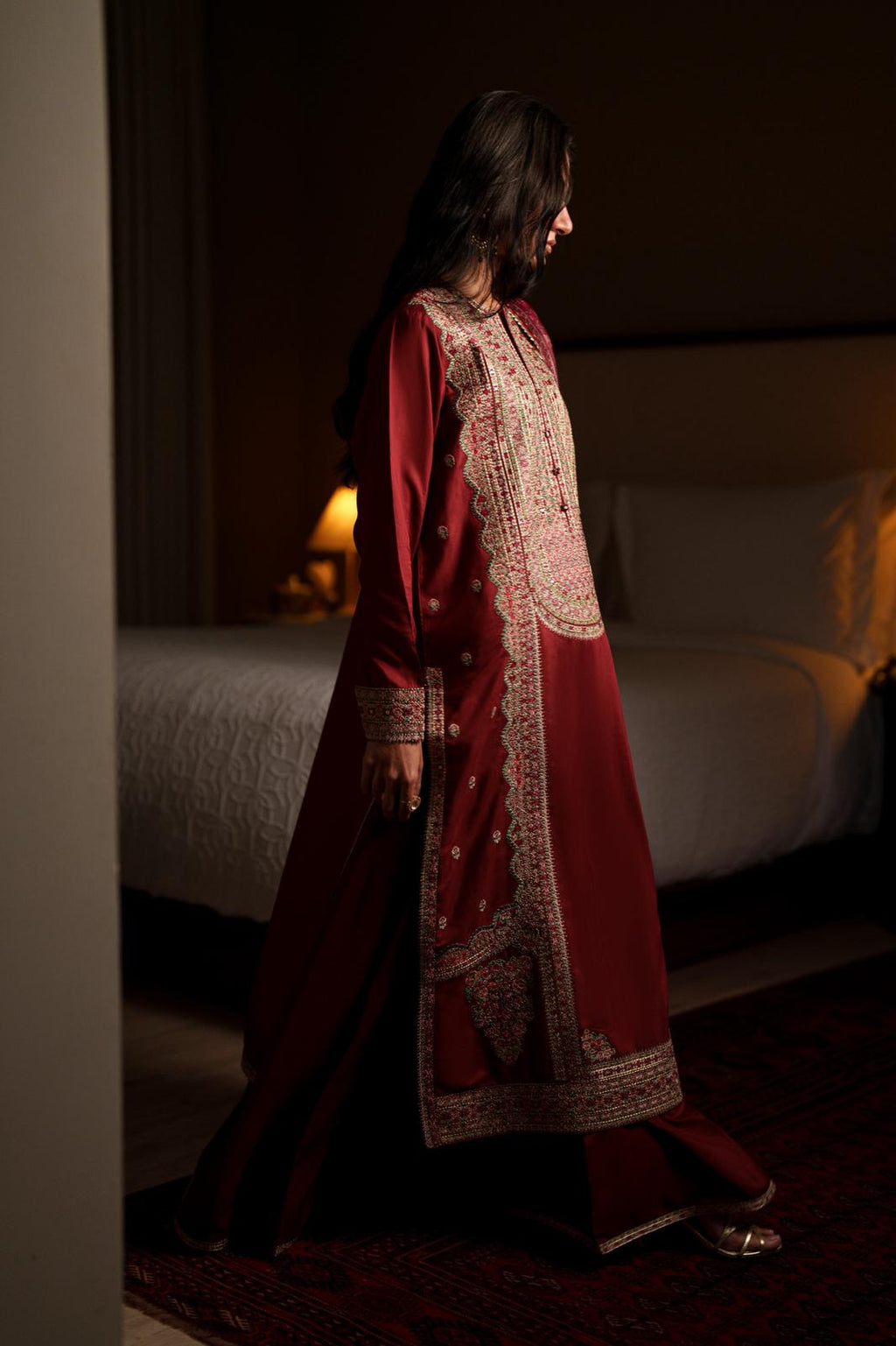 Casual Lite Luxury Festive Drop EALA Premium Silk Viscose 3 Piece Printed Dupatta Embroidered with Sequin Work and Lace for Modern Elegance