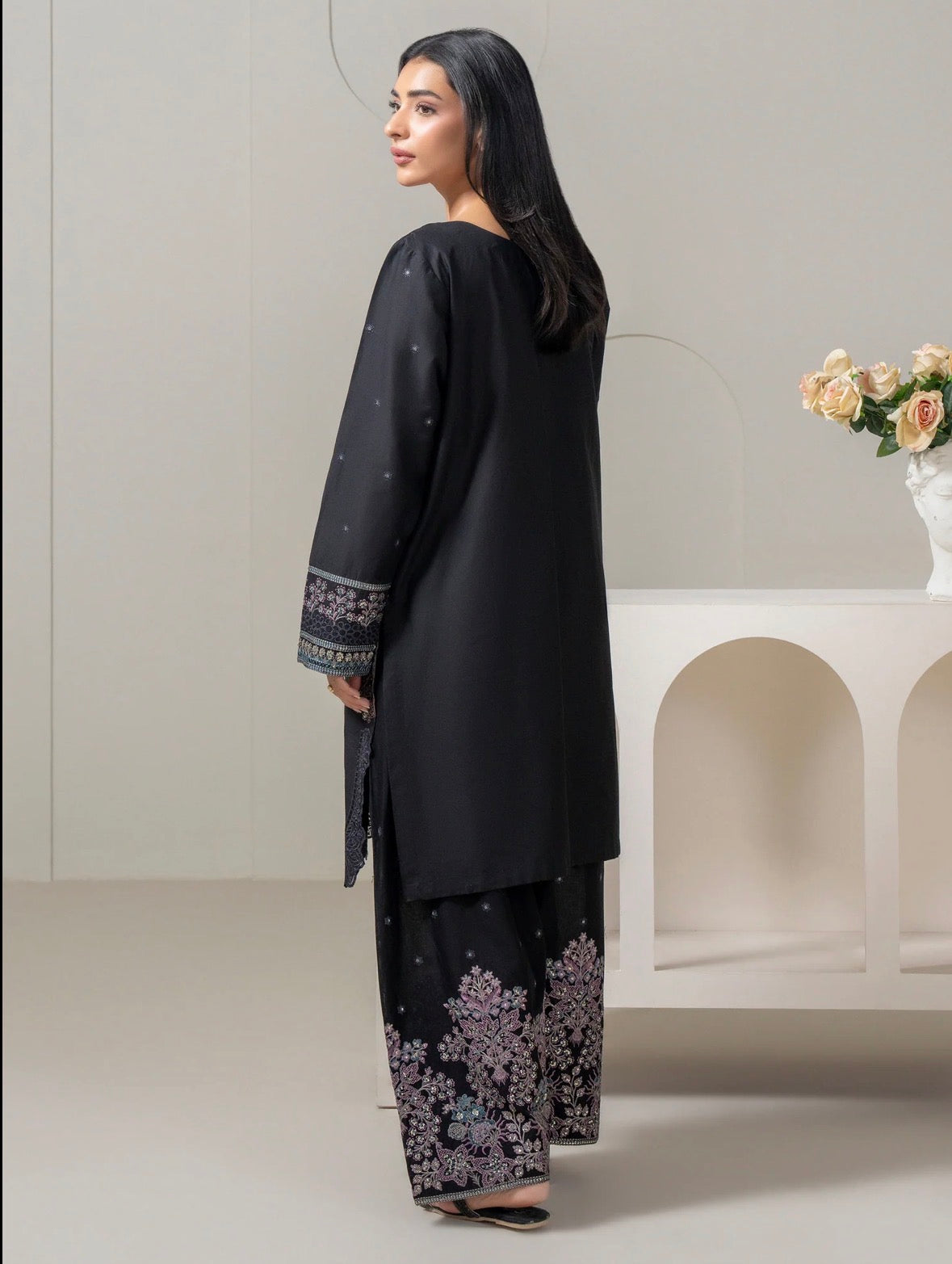 Limelight Black Slub Lawn 2 Piece Suit – Embroidered Shirt & Shalwar Set