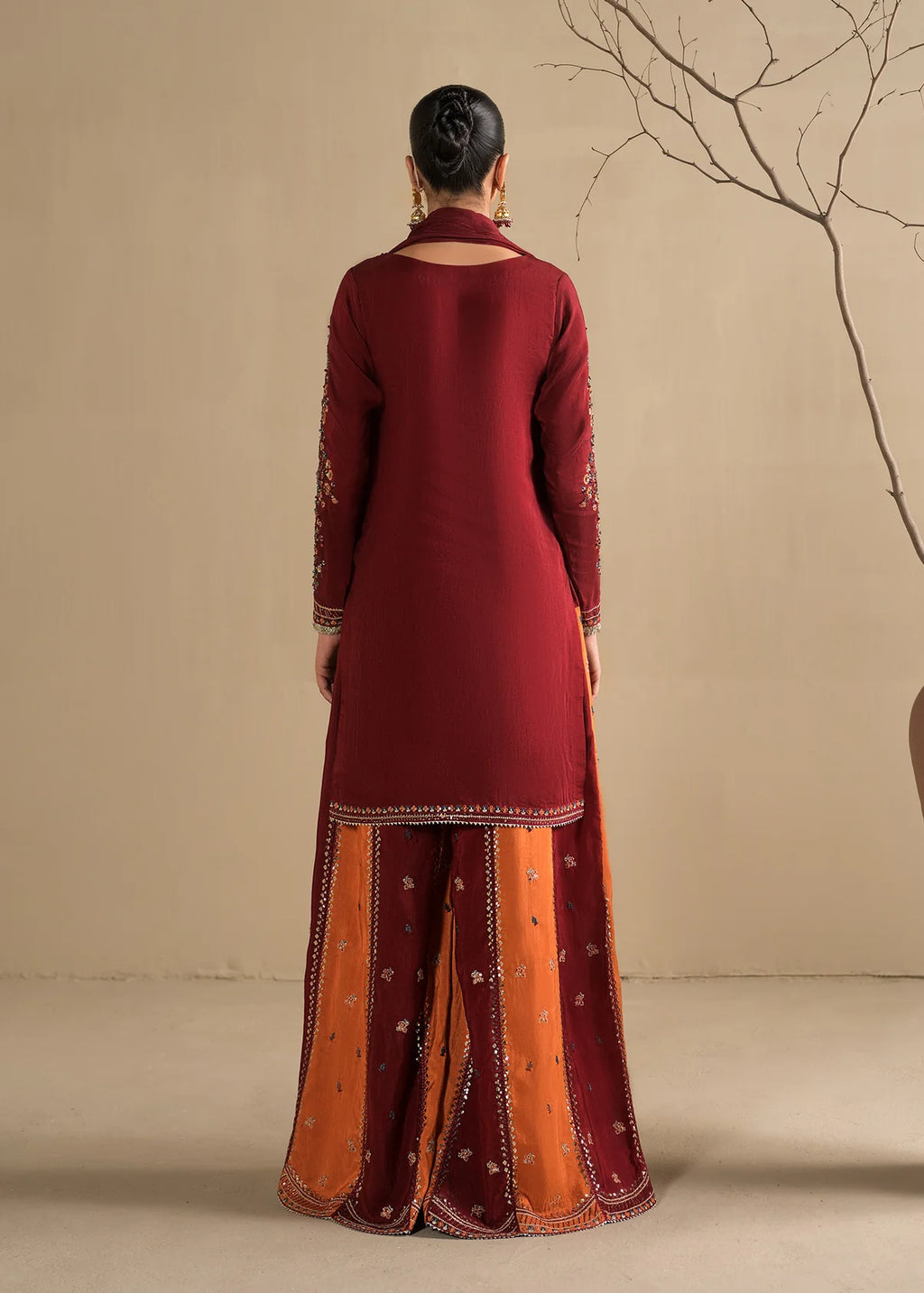 Embroidered Shirt with Two-Toned Sharara & Medium Silk Dupatta – Heavy Embroidery & Embellished 3-Piece Ensemble