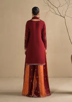 Embroidered Shirt with Two-Toned Sharara & Medium Silk Dupatta – Heavy Embroidery & Embellished 3-Piece Ensemble