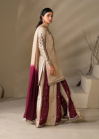 Embroidered Shirt with Two-Toned Sharara & Medium Silk Dupatta – Heavy Embroidery & Embellished 3-Piece Ensemble
