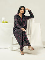 Limelight 2 Piece Set - Black Printed Viscose Cotton Shirt & Narrow-leg Trousers with Elastic Waistband