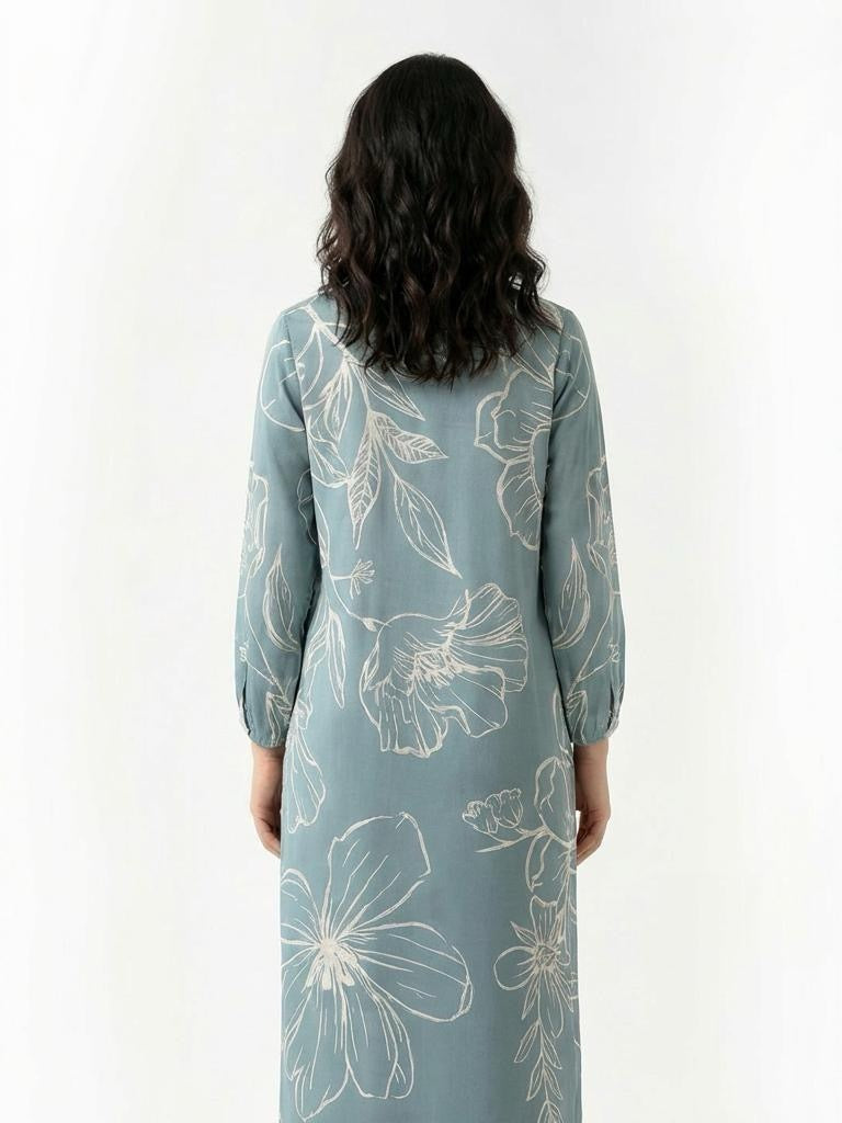 Limelight 2 Piece Set - Sky Blue Silk Shirt with Flowy Collared V-neck & Wide-leg Trousers with Elastic Waistband